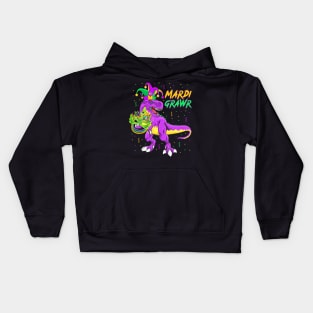 Mardi Grawr T-Rex Dinosaur Toddler Kids Mardi Gras  Men Kids Hoodie